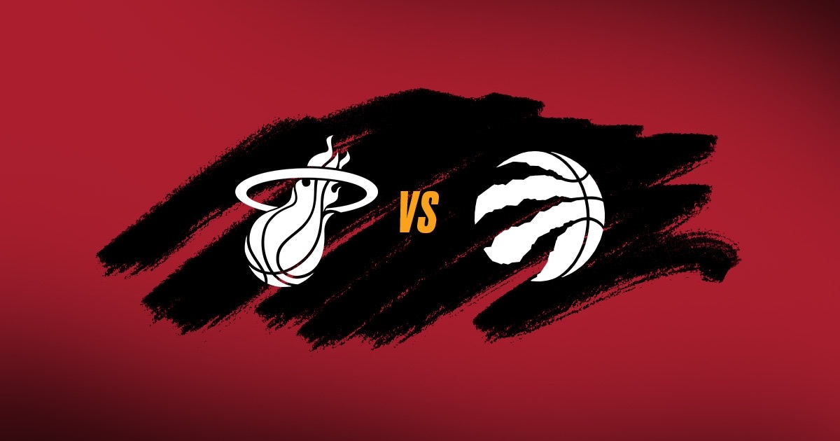 Gráfica oficial del Miami Heat para el partido ante los Toronto Raptors, con los logos de ambos equipos