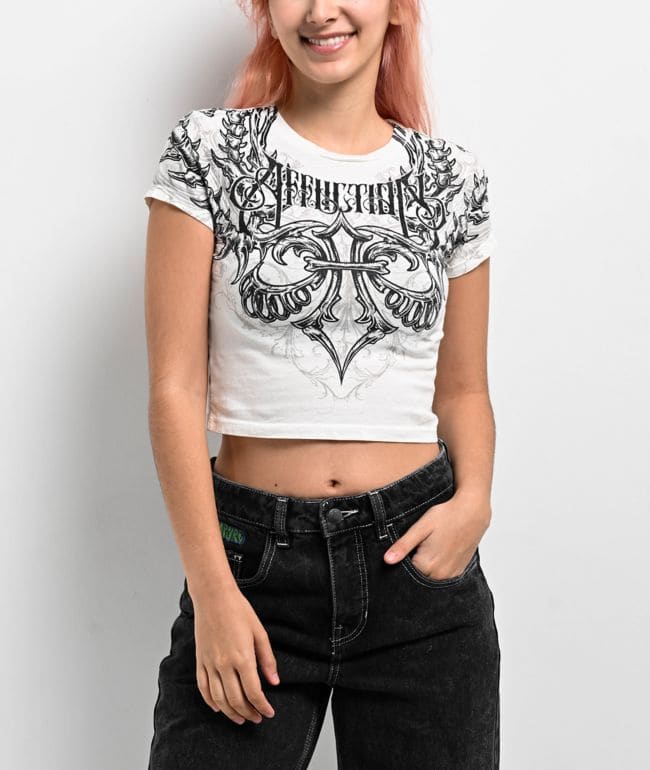 Affliction Vertibrate White Crop T-Shirt