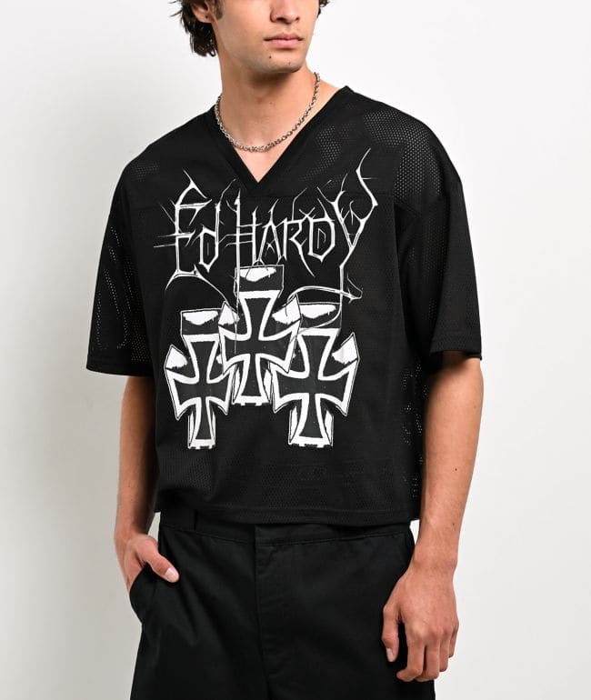 Ed Hardy Crosses Black Crop Football Jersey