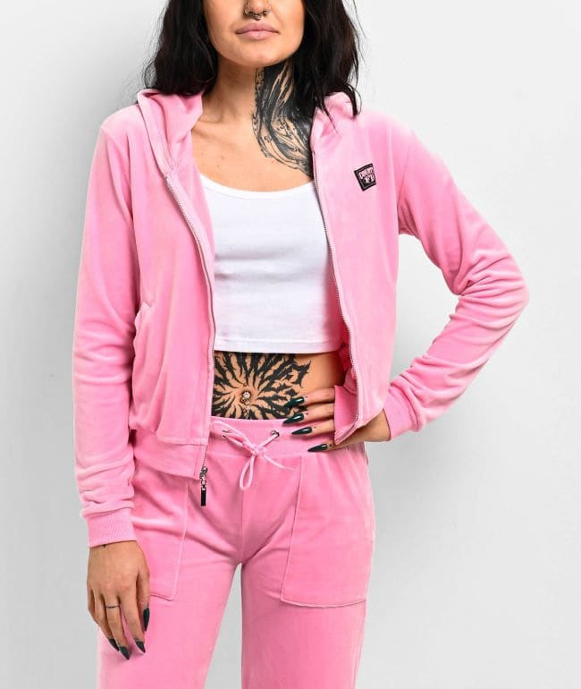 FB County Pink Velour Zip Hoodie