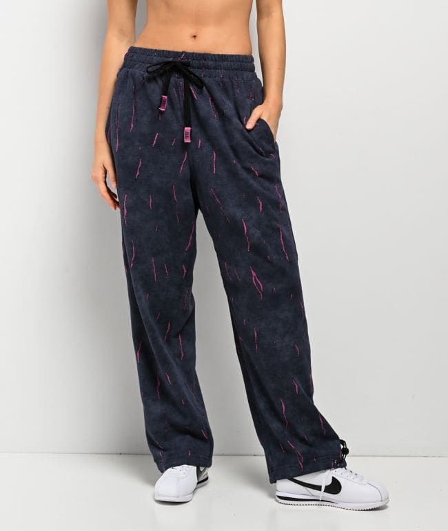 FB County Ripped Up Black Wash Sweatpants