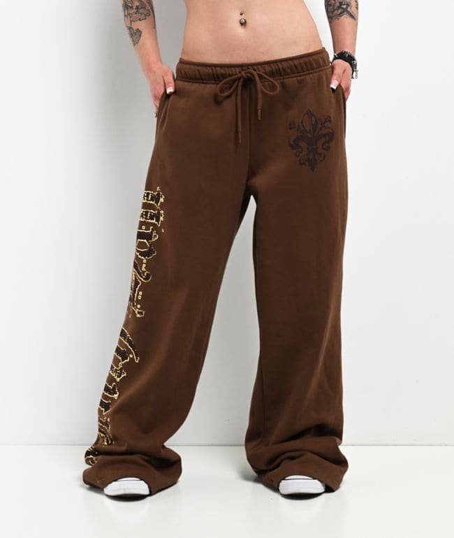Ninth Hall Divine Conflict Brown Wide Leg Sweatpants