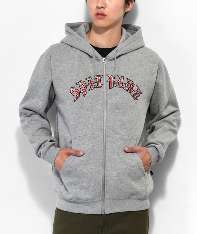 Spitfire Old E Grey Zip Hoodie